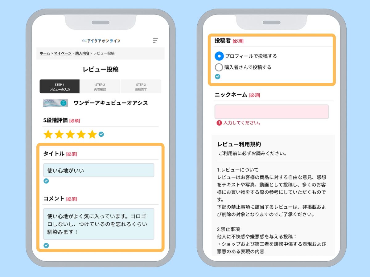 レビュー入力画面